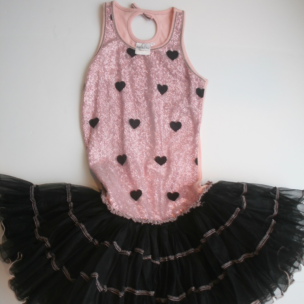 Girls Boutique Ohh! La, La! couture Pink Sequins Black Tulle Dress Pageant 12